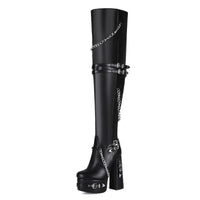 Rivet Punk Gothic Chunky-Heel Over-the-Knee Boots