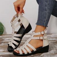 Women's Hollow-out Open Toe Zip Wedge Sandals