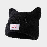 Handmade Knitted Striped Hat With Cute Cat Earscasual And Warm