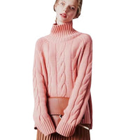 Women's High Neck Thickened Idle Style Pullover Cable-knit Sweater