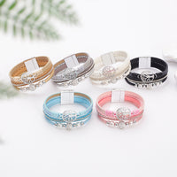 Drilled-bead Multi-layer PU Leather Braided Magnetic-clasp Bracelet