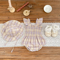 Thin Summer Clothing Baby Girl Color Matching Plaid Onesie Clothes Get Hat For Free