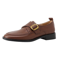 Casual Simple Round Head Belt Buckle Women's Leather Shoes
