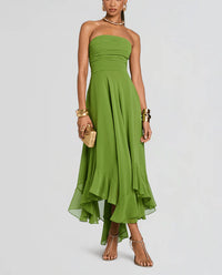 Ruched, Slim-fit, Chic, Asymmetric Maxi Dress