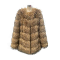 Coat Womens Faux Raccoon Patchwork Synthetic Fur Overcoat