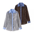 New Spring And Autumn Slim-fit Long-sleeved Sequined Shirt