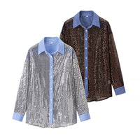 New Spring And Autumn Slim-fit Long-sleeved Sequined Shirt