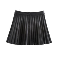 Autumn New Women's High Waist Slimming Faux Leather Wide Pleated Skirt
