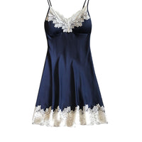 Large Size Sexy Suspender Dress Satin Lace Stitching Nightdress