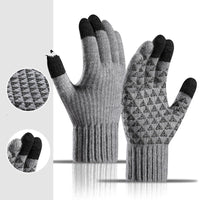Winter Plus Velvet Thick Alpaca Knitted Wool Riding Touch Screen Gloves