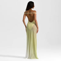 Womens Solid-Color Elegant Spliced Off-Shoulder Dress