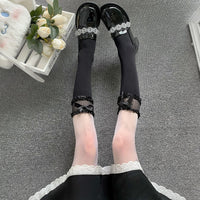 Pure Desire Wind Bow Hollow Calf Lace Socks Women