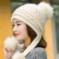 Ladies Rabbit Fur Knitted Pullover Hat To Keep Warm