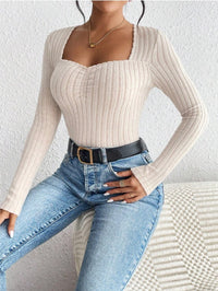 Front Pleated Slim Knit Base T-shirt