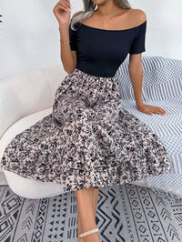 European And American-style Casual Off-shoulder Floral Dress