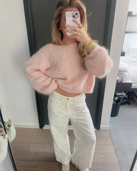 New Loose Diagonal Collar Solid Color Sweater For Women