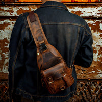 Full-grain Crazy Horse Leather Cowhide Vintage Outdoor Multi-purpose 8-inch Phone Chest Crossbody Bag