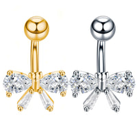Stainless Steel Inlaid Zircon Bow Navel Stud Body Piercing Jewelry