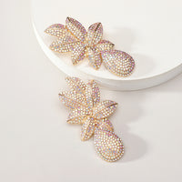 Rhinestone Floral Teardrop Dangle Earrings For Women Wedding Evening Party Prom Formal Luxury Statement Jewelry