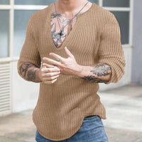 Men's Casual Autumn And Winter Deep V-neck Slim-fit Long Sleeve Solid Color Knitted Bottoming Shirt