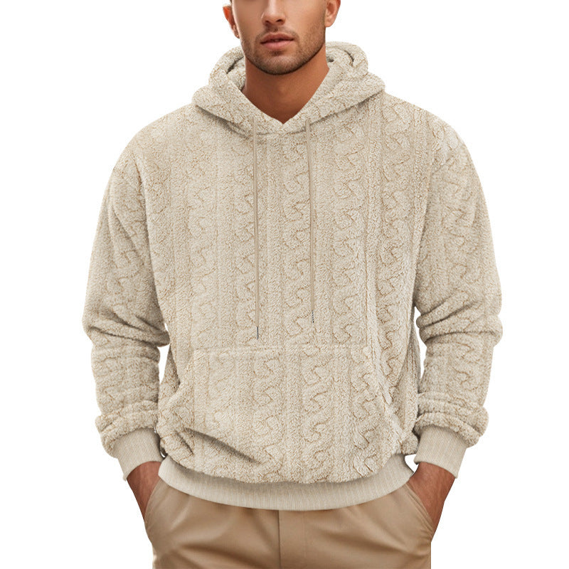 European And American Fall Winter Men Hooded Jacquard Teddy Plush Sports And Leisure Sweater