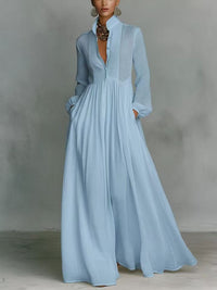 French-style Long-sleeve Pleated Dress For Women