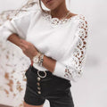 Elegant Boat-neck Lace Stitching Sleeve Knitted Sweater