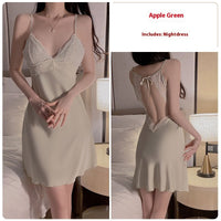 Plus Size Pajamas With Chest Pad Gathered Lace Slip Nightdress