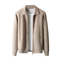 Pure Wool Cardigan Men's Knitted Turn-down Collar Coat
