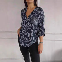 Loose Casual Long Sleeves Printed Sequined Pocket Shirt