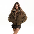 Men's Zhu Shan Diao PU Leather Jacket Puffer Jacket Fur-collar Coat Faux Two-piece Cotton