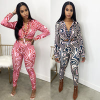 Autumn And Winter New Women's Clothing Fashion Sexy Print Long Sleeve Tight Casual Suit
