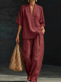 Women's Casual Simple Linen Two-Piece Set