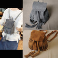 Matte Cowhide Suede Tassel Drawstring Backpack