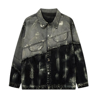 Men's Trendy Punk Contrast Color Gradient Irregular Stitching Cat Beard Polo Collar Jacket