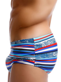 Men's Retro Fashion Red And Blue Striped Boxer Swim Shorts