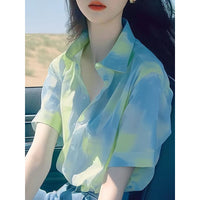 Green Tie-dyed Short-sleeved Shirt Summer Loose High-end