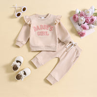 Children's Suit Baby Girl Flounced Sleeve Letter Embroidered Sweater Trousers