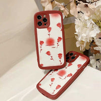 Simple Wine Red Rose Phone Case With Leather