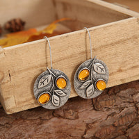 Women's Retro Floral Orange Gemstone Earrings