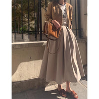 High-waisted Pleated Midi A-line Maxi Skirt
