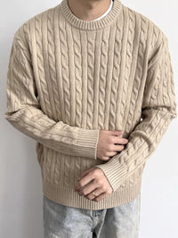 Minimalist Old-fashioned Cable Knit Crew Neck Sweater