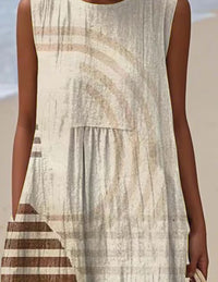 Women'S Round Neck Sleeveless Color-Block Printed Dress