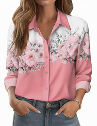 Womens 3D-printed Floral Loose-fit Blouse