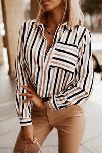 Versatile Simple Striped Printed Collar Shirt For Women