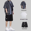 Summer Hong Kong Style Short Sleeve Shirt Coat Shorts Three-piece Suit