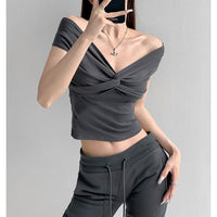 Pleated Kink Stacking Short Sleeve Comfortable Top