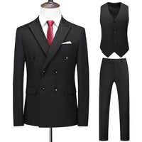 Men's Oversized Double Breasted Solid Color Suit Three Piece Set