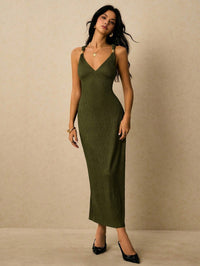 Pleated Waist-cinching Sheath Dress Slip Dress