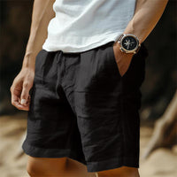 Men's Cotton And Linen Pocket Drawstring Elastic Waist Shorts